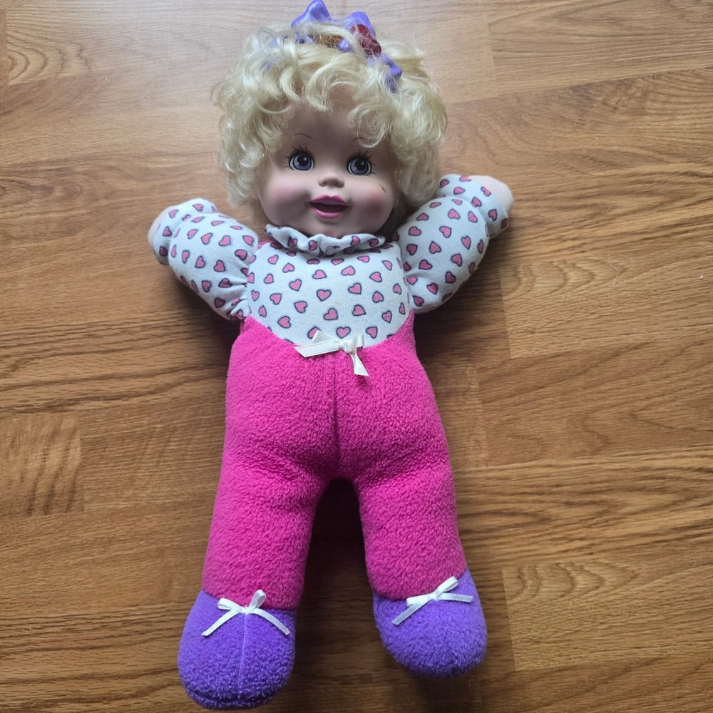 Vtg 1996 Playmates Toys Blonde Baby‎ Doll Pink Heart Plush 15 Inch 90s Nostalgia